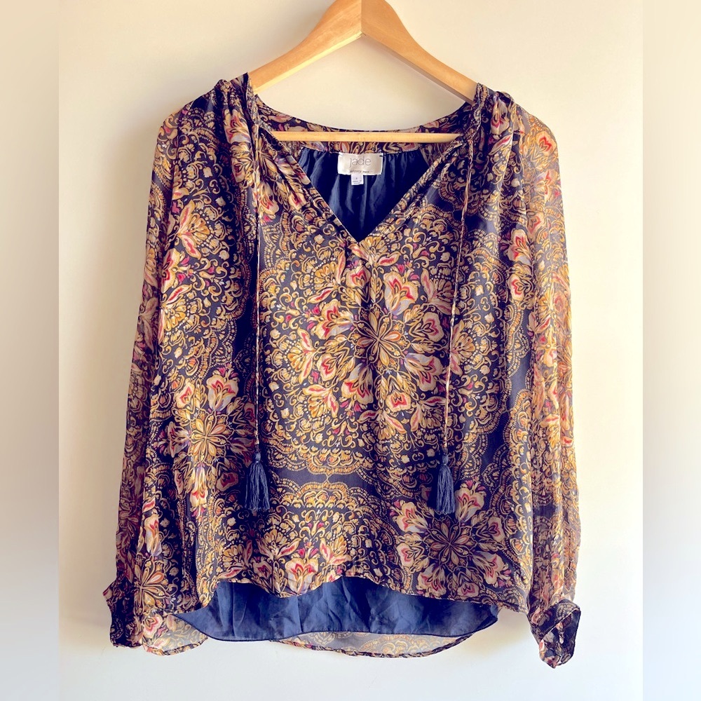Johnny Was Jade Riley Silk Peasant Blouse S - Picture 7 of 16